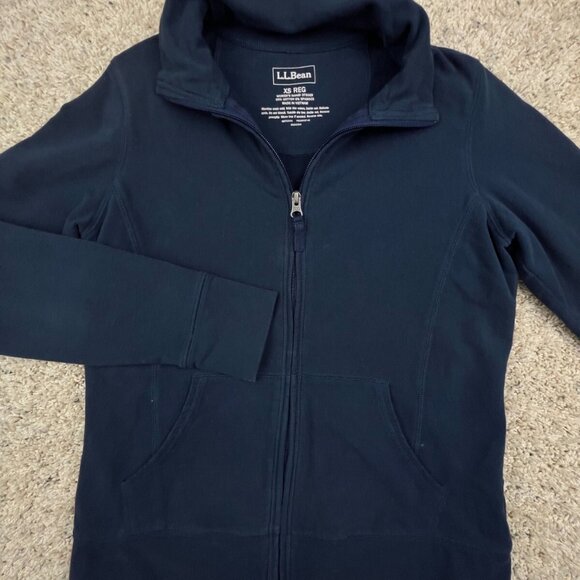 LL Bean Jacket Women Size XS Reg Full Zip Stretch Blue 272009 Long Sleeve Cotton - Picture 1 of 7